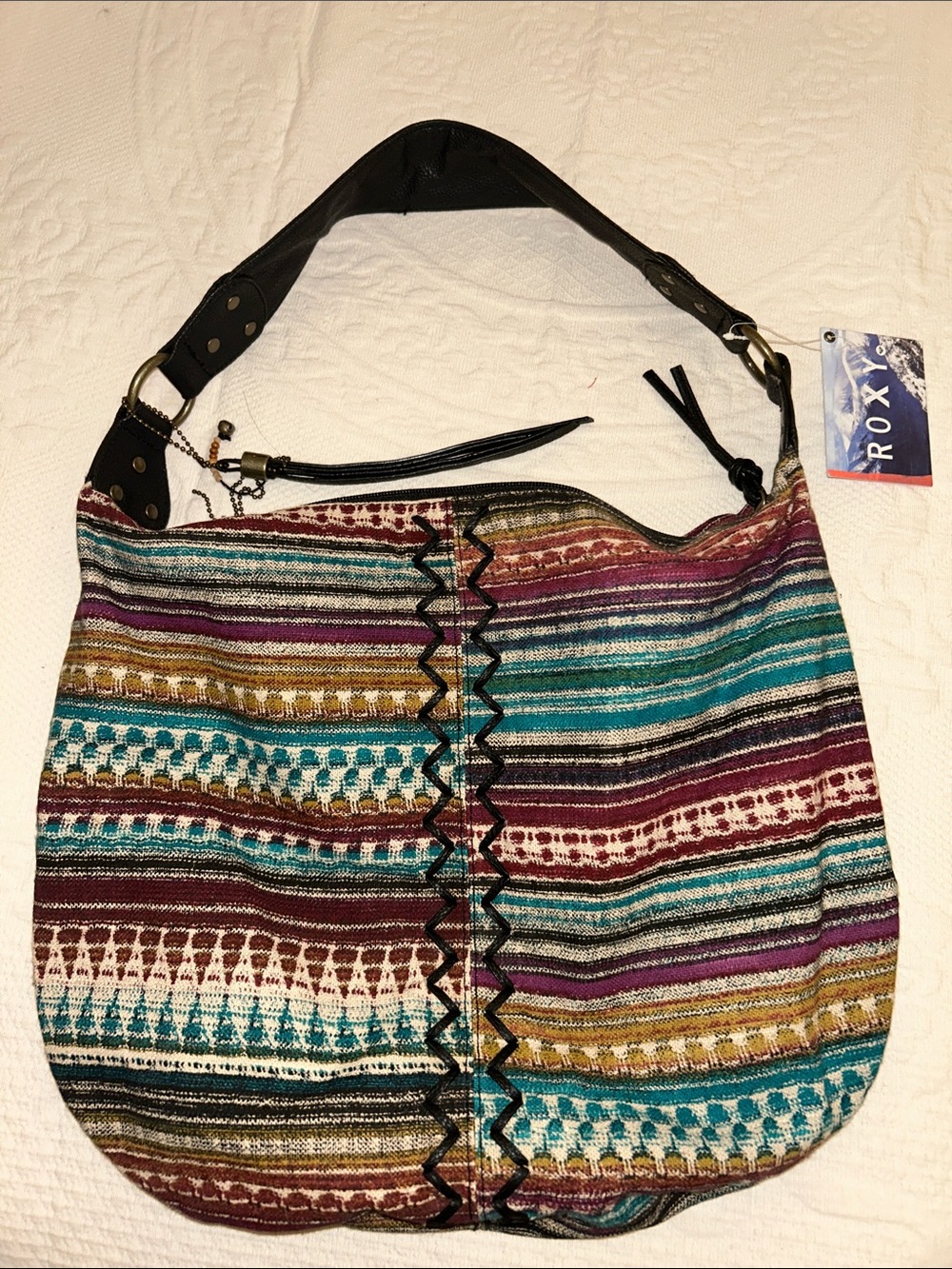 Roxy Teal Burgundy Gold Striped Shoulder Bag Vintage Boho